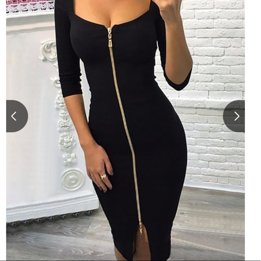 Zipper-Up Split Bodycon Dress